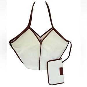 Hereu Calella Canvas Leather Trim Tote Bag Neutrals